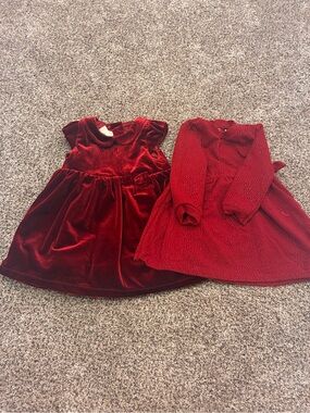 Girls Red Velvet & Knit Holiday Dress Set